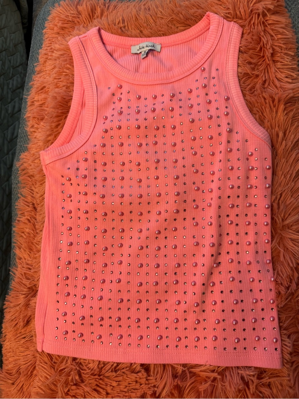 White Birch Coral Pink Studded Ribbed Tank Top